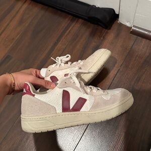 veja v10 lace up sneakers us 6 eu 37 white with maroon accent